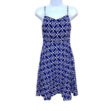 Old Navy Blue Floral Tile Print Dress Womens XS Beachy Nautical Boho Chic Summer
