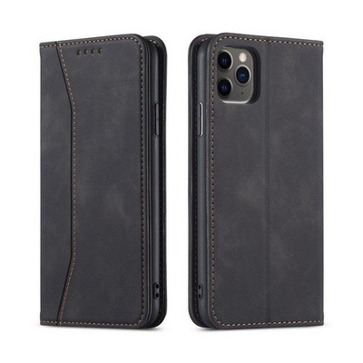 Flip Case für iPhone 15 Plus Leder Multi Kartenhalter Handy Hülle Ständer in Schwarz