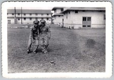 Vtg B W Snapshot WWII US Army Soldiers Uniforms Military Barracks Base Camp