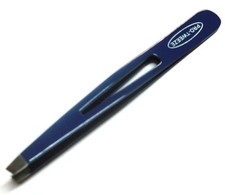 4" Eyebrow Tweezers Slanted Tip Stainless Steel Beauty Tool Stripe BLUE
