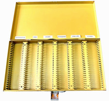 VINTAGE KENCO ACCESSORIES YELLOW METAL CASE SLIDES , COINS , FILES - BOX