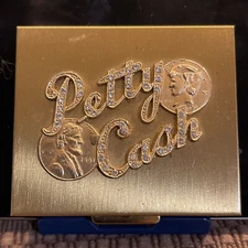 Vintage "Petty Cash" Metal Goldtone & Rhinestone Money Compact - NMC!