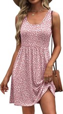 Women's Summer Sundress A-Line Sleeveless Casual Dress with Pockets Floral Solid