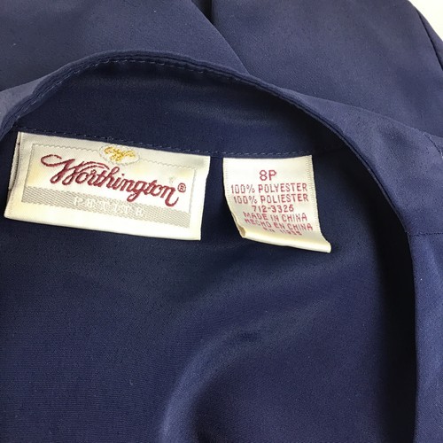 Vintage Worthington Petite Women’s Navy Button Up W/Floral Embroidery Top Sz. 8P - Picture 9 of 10