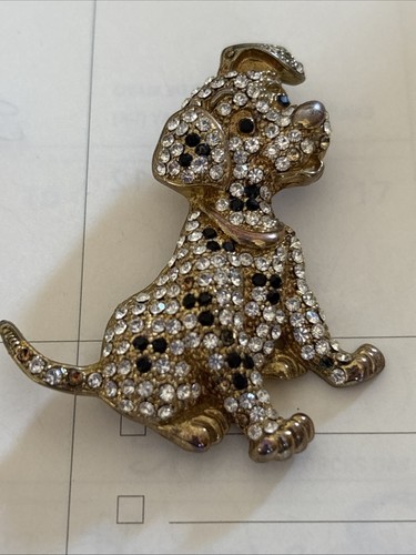 Vintage Dalmatian Puppy Brooch wCrystals, Pave, Metal - Adorable Expression - Afbeelding 4 van 18