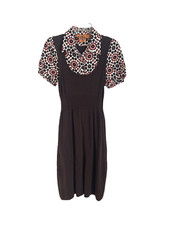 Tory Burch Brown Ribbed Cotton Geo Layered Look Dress Size Small