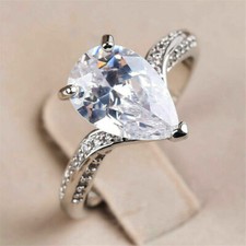 3Ct Pear Cut Lab-Created Diamond Solitaire Engagement Ring 14K White Gold Plated