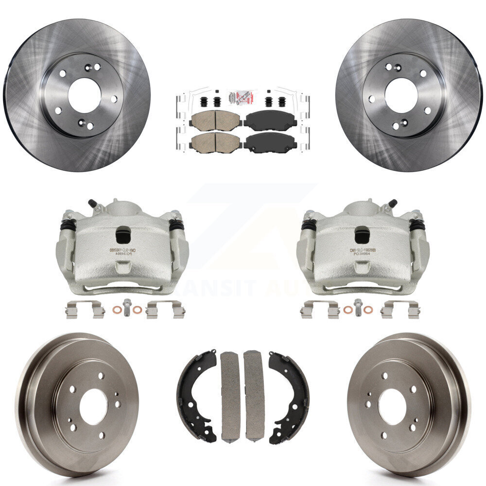 Front & Rear Brake Caliper Rotors Drum Ceramic Pads Kit 8Pc Honda Fit Accord