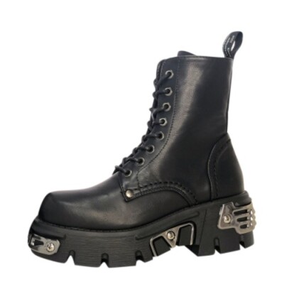 Punk Style Platform Women Ankle Boots Motorcycle Boot Chunky Shoes Metal Decor
