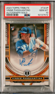 2023 TOPPS TRIBUTE AUTO RC VINNIE PASQUANTINO AUTOGRAPH-GOLD #/75 PSA 10 POP 2