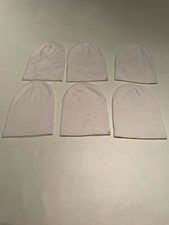 Lot of 6 White Knit Beanie Hats One Size