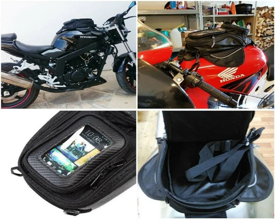 Black Magnetic Motorcycle Tank Bag Pouch Shoulder Pack GPS Phone Holder w/Belt - Image 3 of 4
