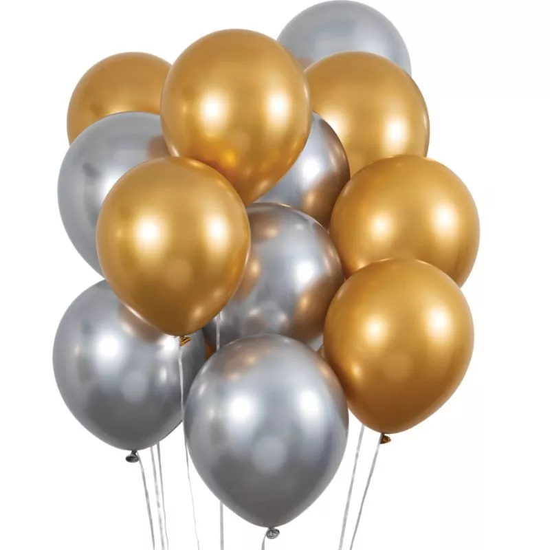 Silver and Gold Metallic 12-inch Latex Balloons 12 Per Pack Gold Decorations