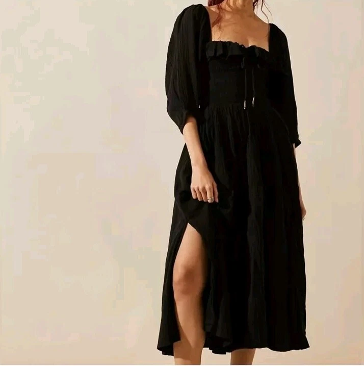 Free People Oasis Dress Cotton Gauze Peasant Romantic Feminine Black XS - Image 4 of 4