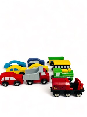 Wooden Play Vehicles Lot Of 10 Cars Trains Melissa & Doug Imaginarium