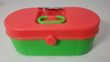 Vintage Girls Toy Jewelry Box With Tray And Mirror Colour Bolck Magenta