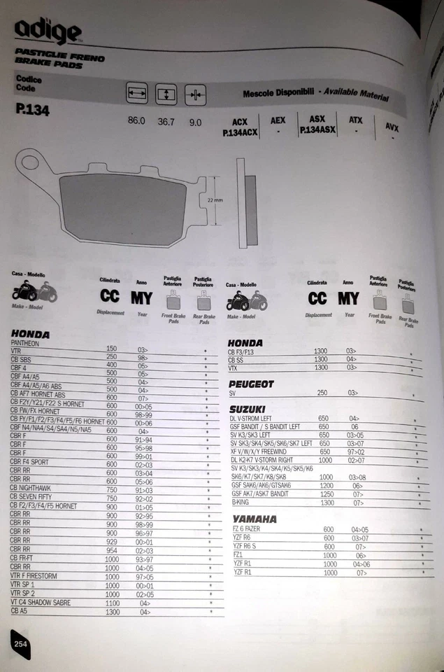 Adige brake pad for Yamaha FZ6 R6 FZ1 YZF R1  - Image 2 of 4
