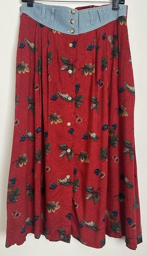 VTG New Look Petites Red Western Denim Waist Button Front Belt Loops Midi Skirt - Bild 1 von 7