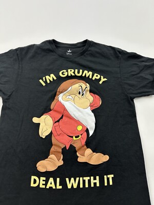 Disney Grumpy Shirt Mens Medium Black Short Sleeve Deal With It | eBay