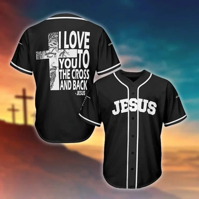 Jesus Cross Baseball Jersey with Red Moon Easter Design