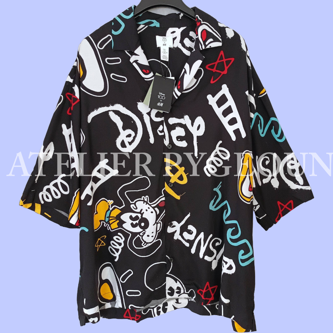 NWT H&M x Disney 100 Oversized Resort Shirt Rayon Collar Sizes M, L, XL, XXL