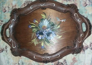 Vintage-Wood-Tray-Handpainted-amp-Carved-Die-Drechselstube-Erbach-Dow-Germany