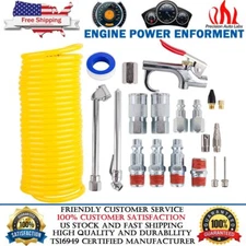 20Pc Air Compressor Accessory Tool Kit 25Ft Recoil Hose Gun Nozzles Set 1/4" NPT