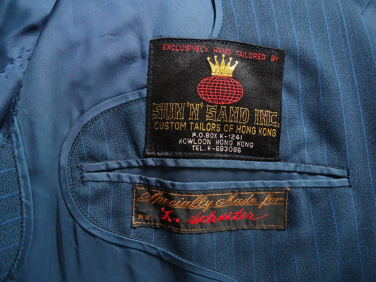 vintage mens 70s three button pinstripe WOOL SUIT Hong Kong vintage mens 70s three button pinstripe WOOL SUIT Hong Kong