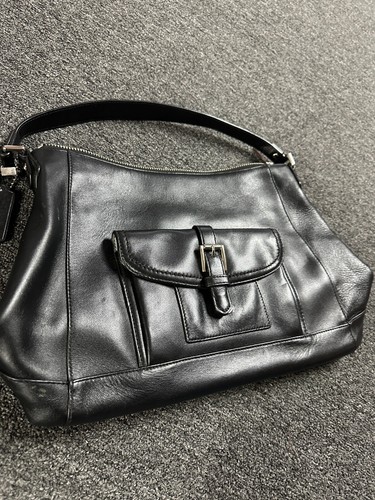 Coach Charlie Black Leather Hobo Purse F29881 Front Kangaroo Pocket Handbag Bag - Picture 2 of 7
