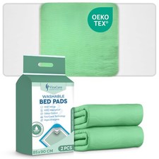2 x Washable Bed Pads with Tucks | Size 85x90 cm | Bed Wetting Mats  | (Green)