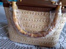 Borsa in paglia e simil pelle marrone