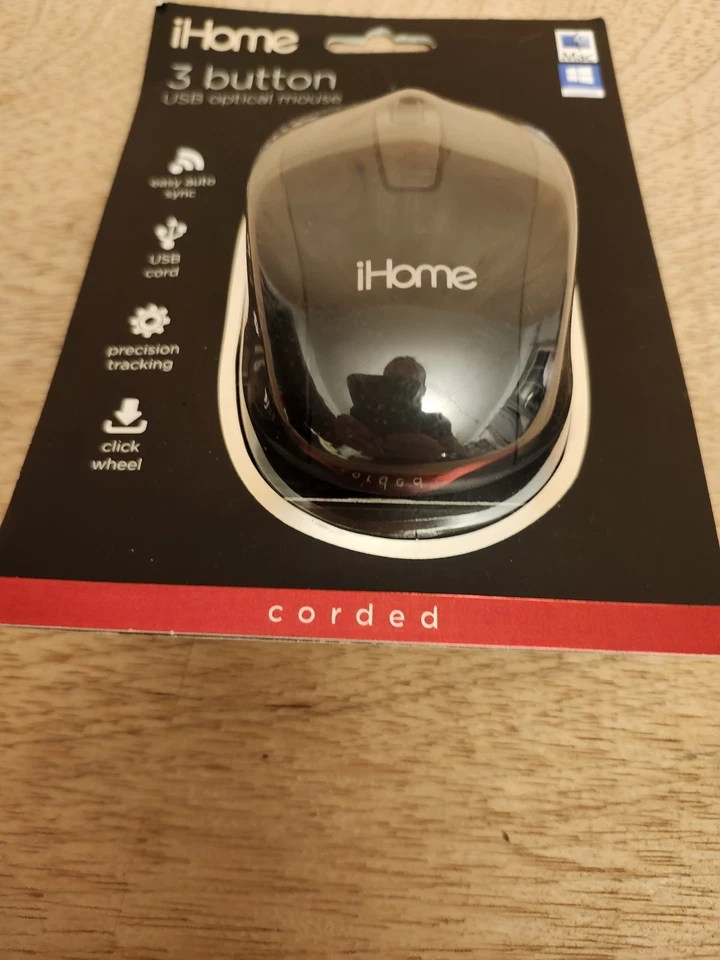 iHome Optical 3 Button Corded Precision Mouse Black Sealed New - Image 4 of 4