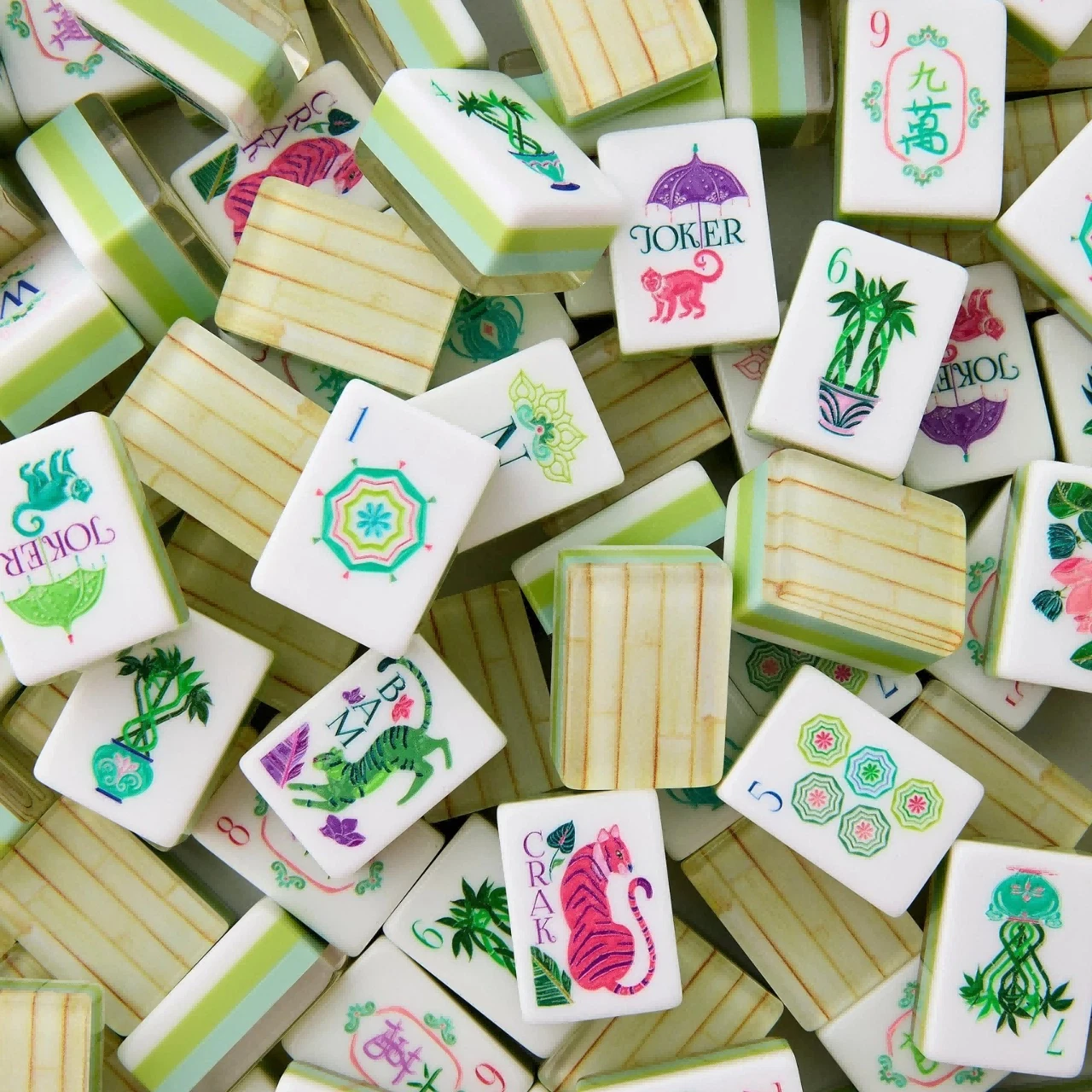 4-Layer Bamboo Grain Engraved Mahjong Set