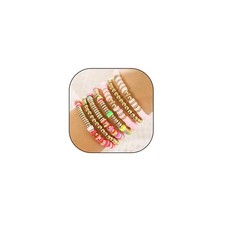 7Pcs Surfer Heishi Clay Bead Bracelets for Women Men,Gold Layered Stackable - 01
