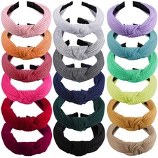 SIQUK 18 Pieces Top Knot Headband Wide Turban Cloth Multicolored 