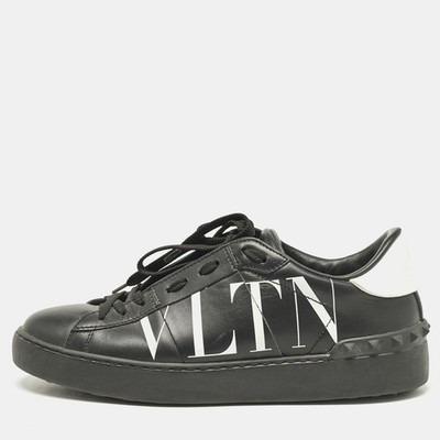 Valentino Black/White Leather VLTN Rockstud Low Top Sneakers Size 