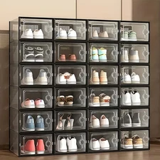 12pcs Clear Stackable Shoe Storage Boxes Transparent Plastic Organizer