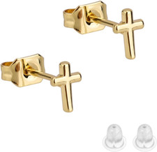 Gold Small Cross Earrings for Women, Tiny Dainty Cross Stud Earrings Minimalist