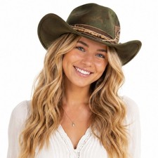 ScarvesMe Women's Western Rustic Cowgirl Cowboy Distressed Fabric Fedora Hat