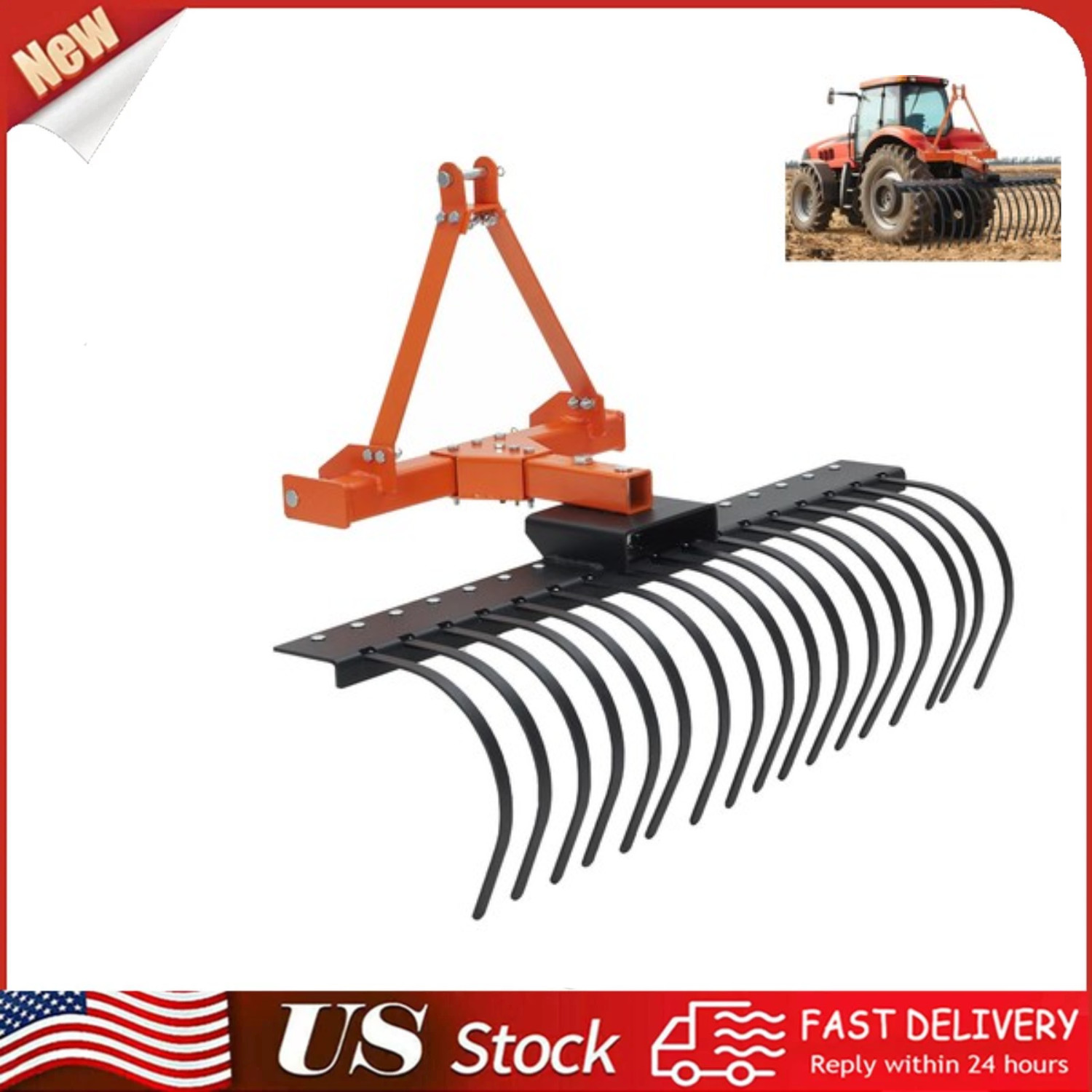 3 Point Landscape Rake-50"Pull Behind Tractor Rake for Category-0 Cat-1 Cat-0
