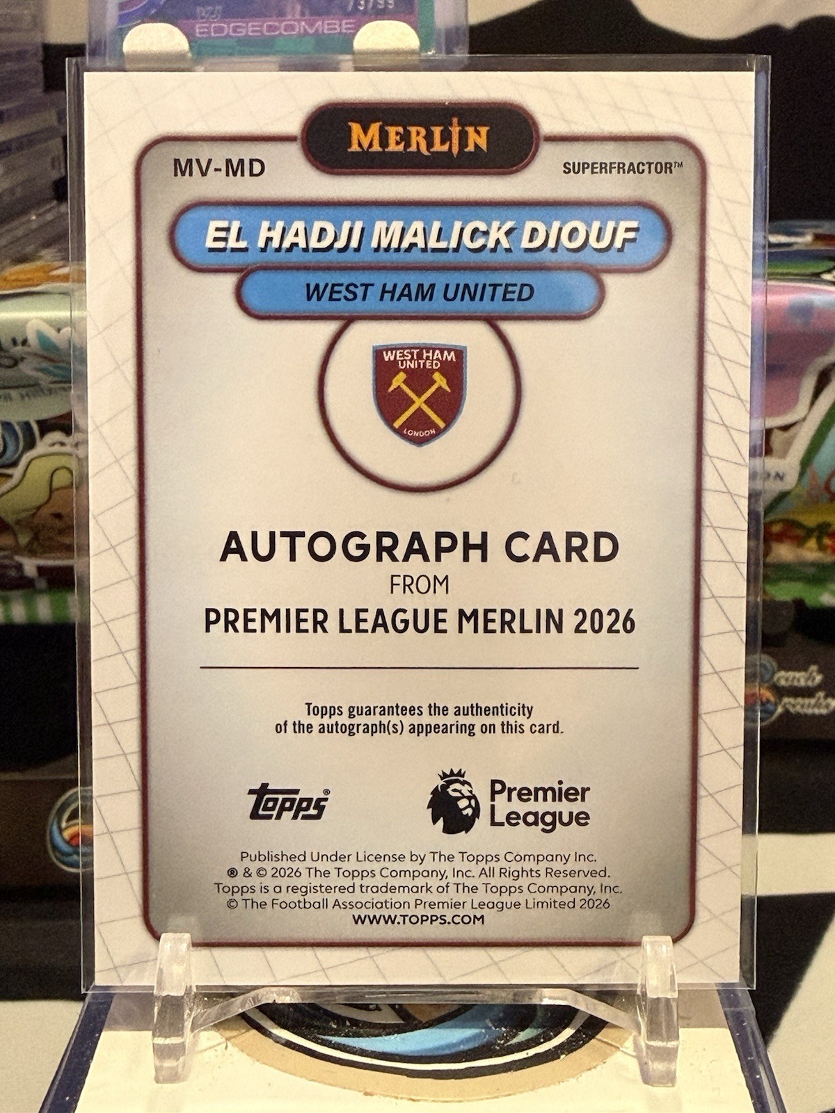 2026 MERLIN PREMIER LEAGUE Auto 1/1 SUPERFRACTOR El Hadji Malick Diouf TZ view 2