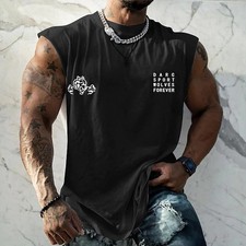 Mens Printed Vest Tank Tops Summer Sport Muscle Gym Fitness Bodybuilding T Shirt