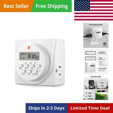 Indoor Digital Timer Outlet, Dual Outlet 7 Day Programmable Light Switch, 3 P...