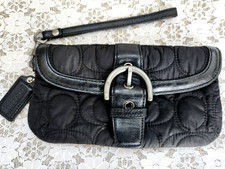 Vintage COACH WRISTLET CLUTCH , Black Signature C Cotton, Black Leather Trim