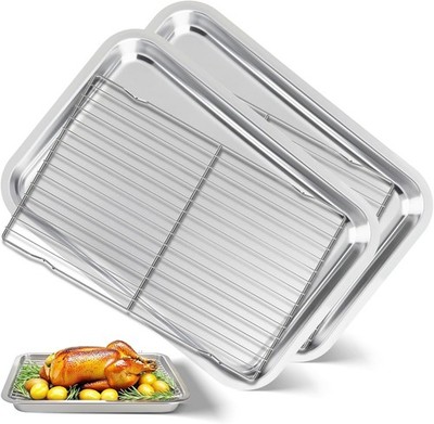 Baking Sheet W/ Rack Set of 4 2 Pans 2 Racks 16 x 12 x 1 Inch Stainless Steel