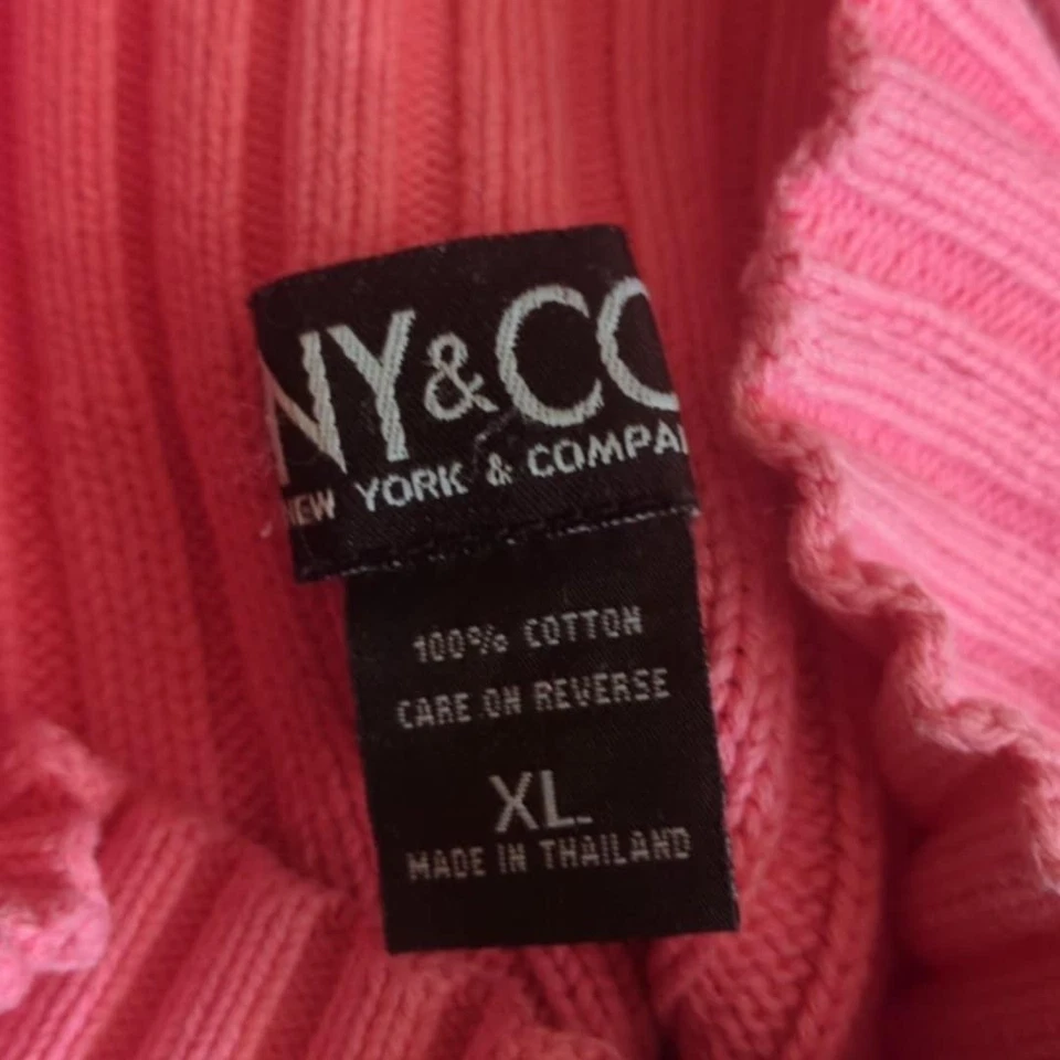 NY & Co Womens Sweater Sz XL Ribbed 100% Cotton Fitted Bright Hot Pink Cozy Warm - Image 4 of 4