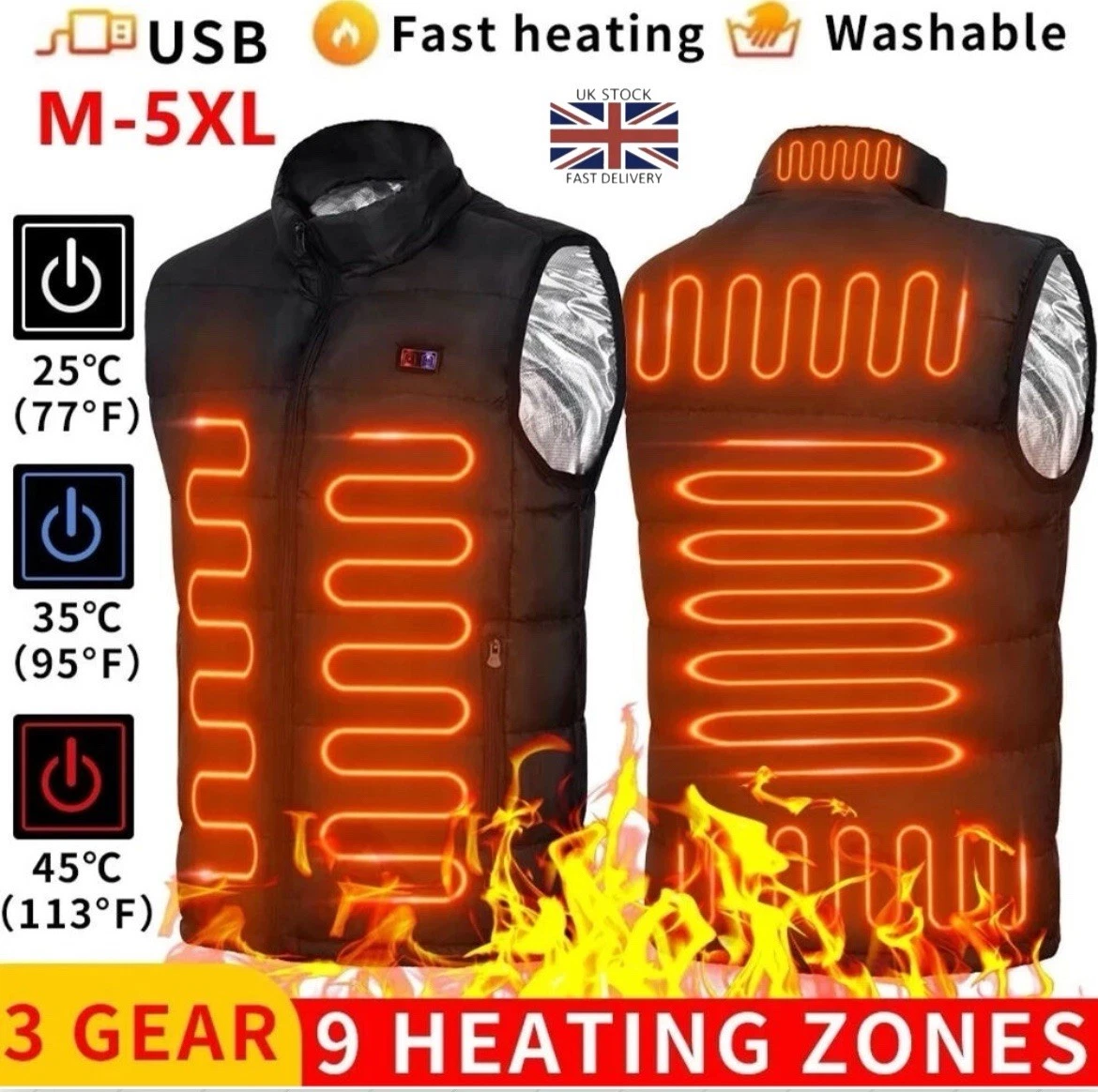Mens Womens Electric Heated Vest Jacket Body Warmer Power Bank Warm Winter Gilet