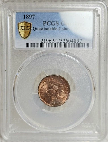 1897 1C Indian Head Cent PCGS Genuine UNC Details Questionable Color