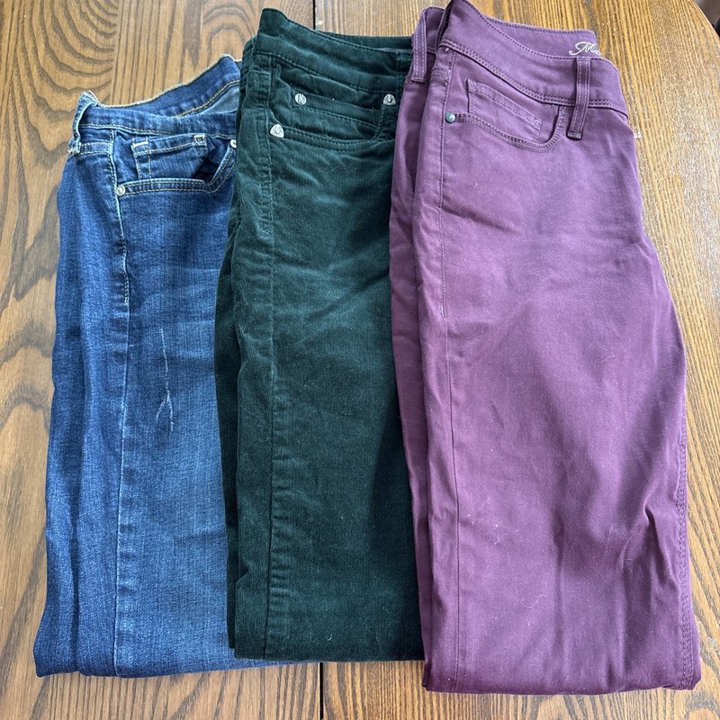3 Pair Women Pants And Jeans, Just Black Size 27, Kut Size 4 And Mavi Gold 27/32