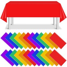 24 Pack Assorted Color Rectangle Plastic Tablecloth Disposable Rainbow Tablec...
